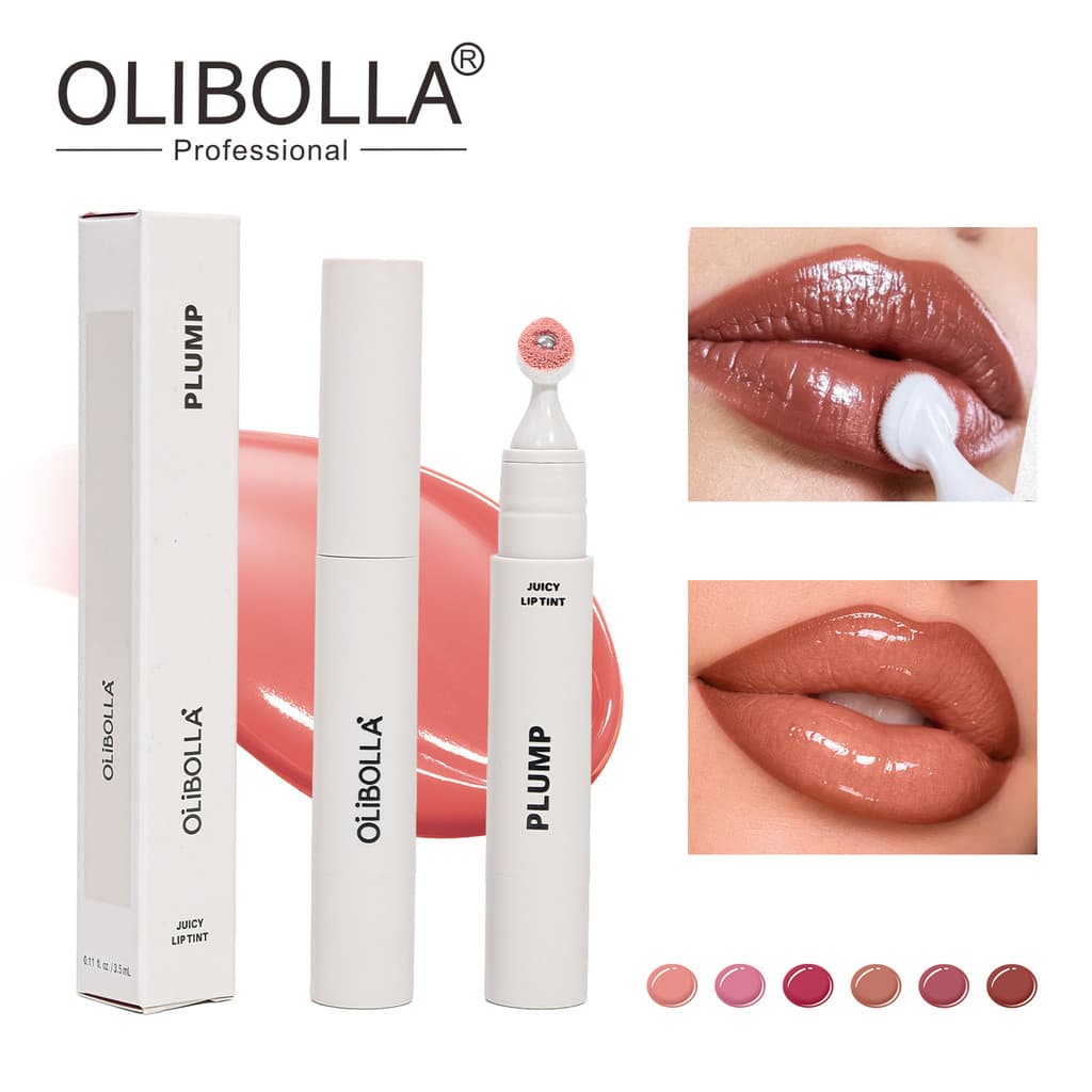 OLIBOLLA Batom Líquido Brilhante com Aplicador de Pelúcia, Cor de Lábios Frutada de Longa Duração