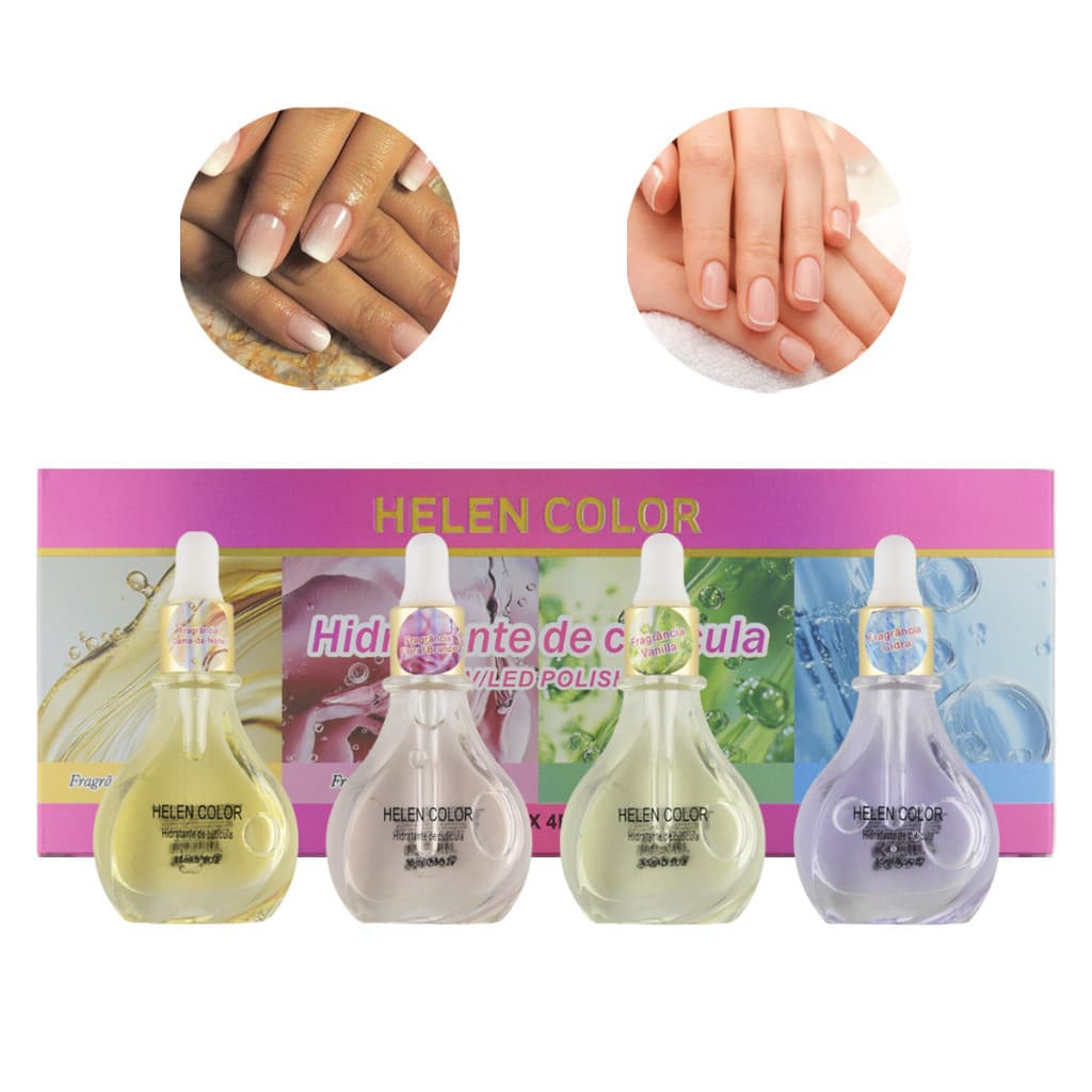 Kit Óleo Hidratante de Cutículas Helen Color com Óleos Naturais 60ml 4 Fragrâncias Suaves e Perfumadas