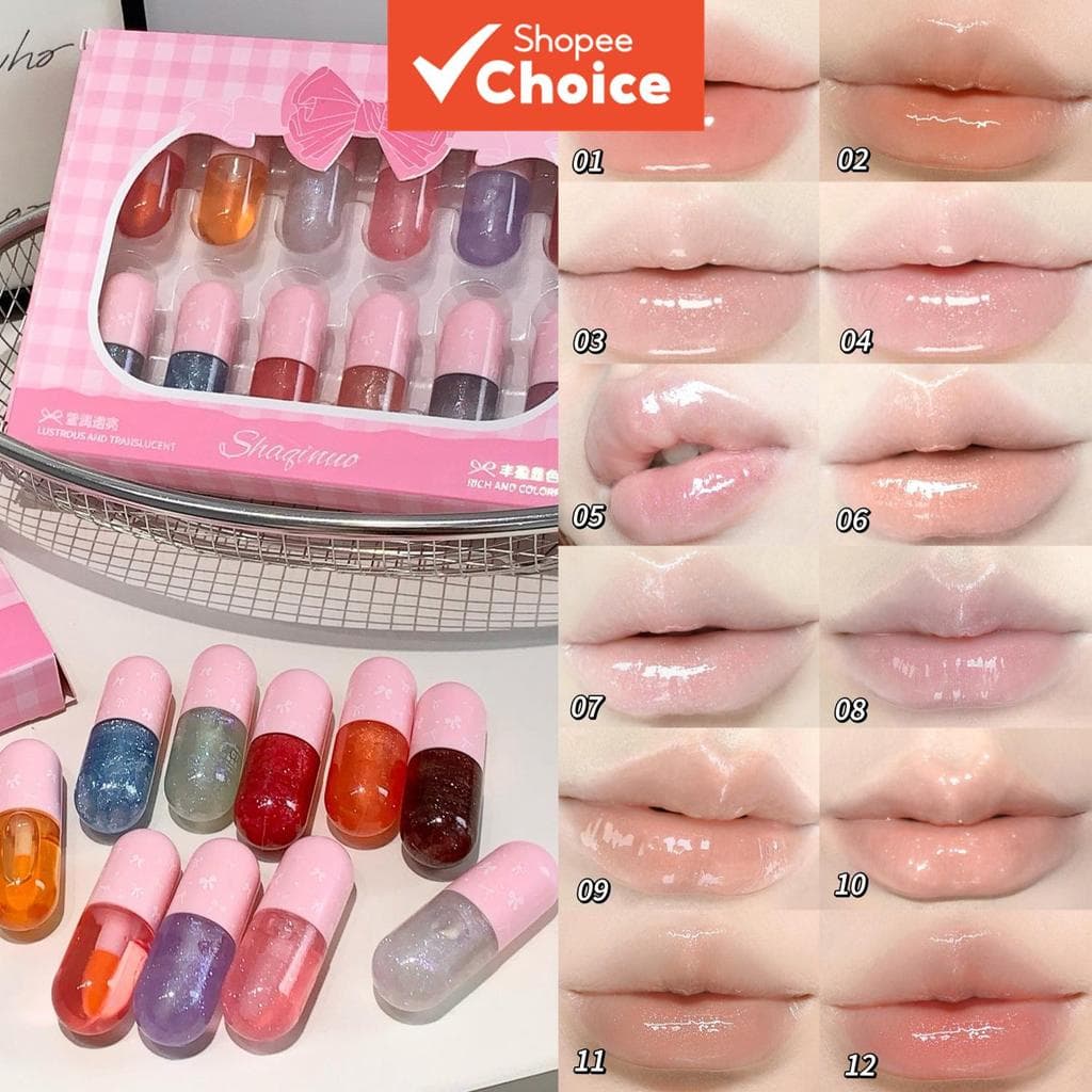Conjunto de Batom e Brilho Labial Mini Cápsula, Óleo Labial Brilhante Hidratante Não Pegajoso, Maquiagem Coreana