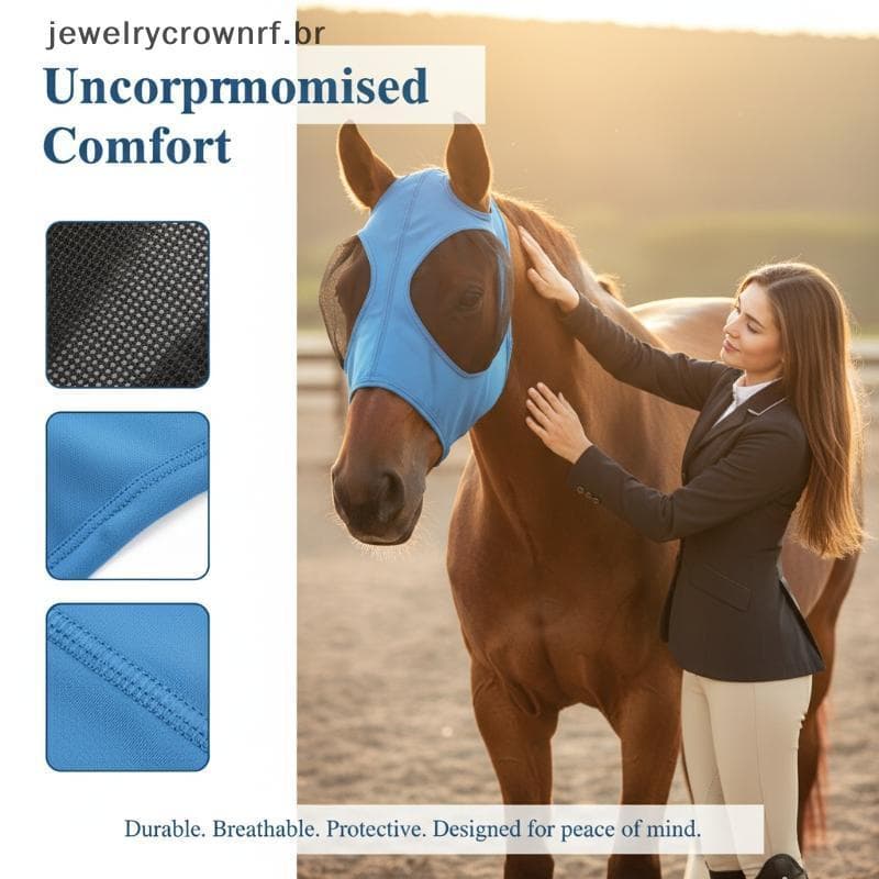 Equino Estiramento Bug Máscara De Olho 1pc Cavalo Mosca Anti Inseto Malha Cabeça Capa Respirável Para Uso De Pasto Ao Ar