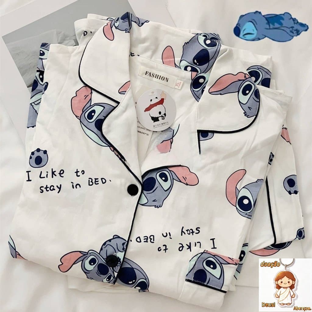 Ins Cute Stitch Pajamas Fêmea Pijama Primavera E Outono Novas Calças De Manga Longa Fato De Estudante De