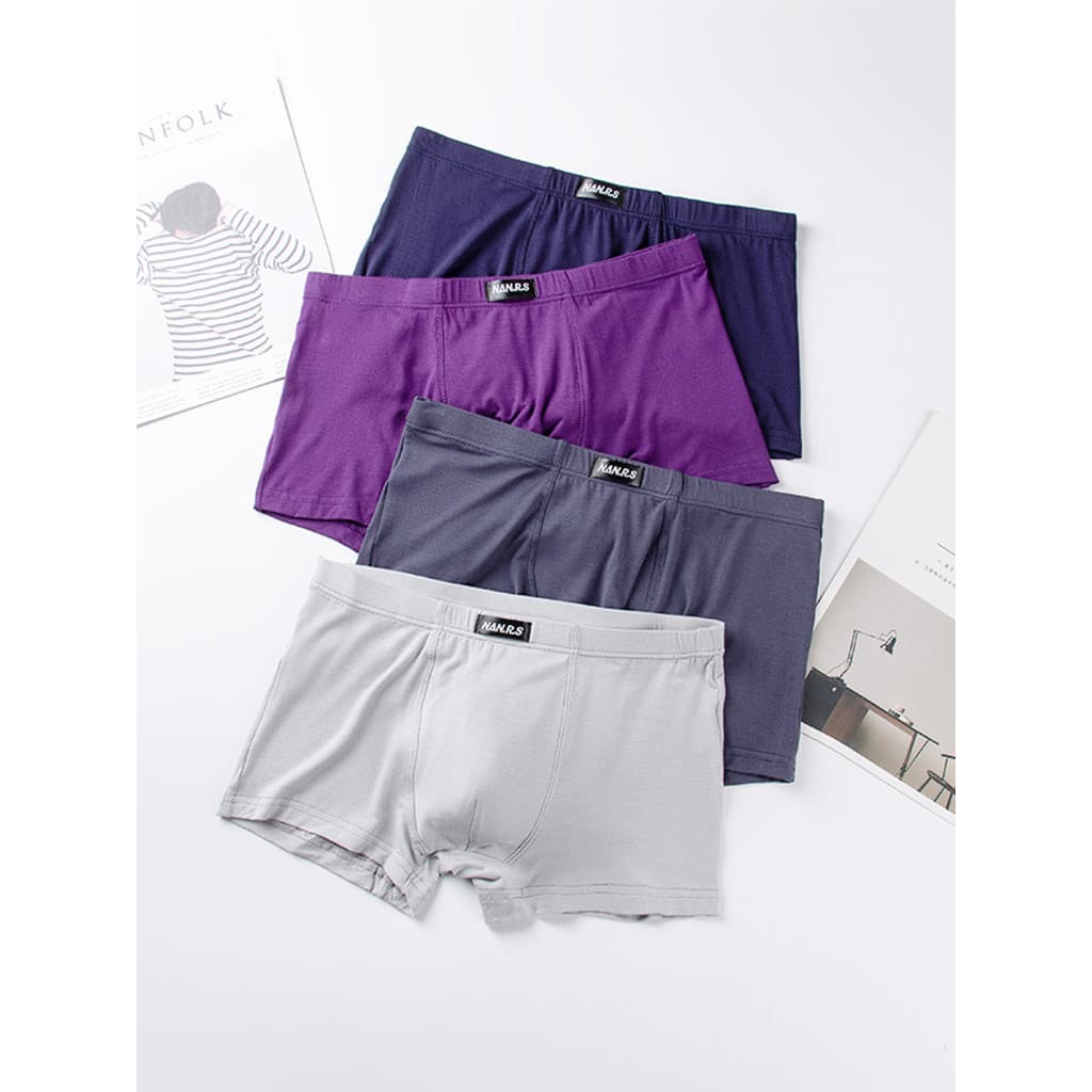 Cueca Boxer masculina em caixa, Boxer Modal macio, cor sólida, tamanho grande, meia-idade, idosos, solta e confortável