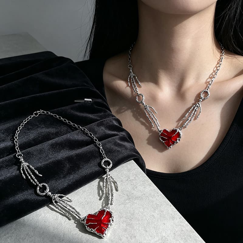 1pc Punk Gótico Coração Pingente Colar Masculino Feminino Clavicular Corrente Festa Banda Jóias Presente