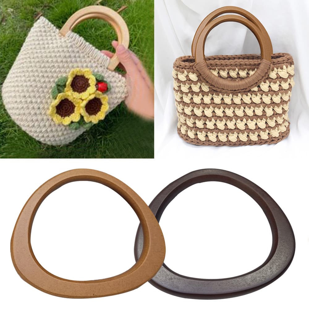Oval Saco De Madeira Maciça Alça DIY Crochê Aperto De Mão Tecido Palha Redondo Multi Cor Acessório