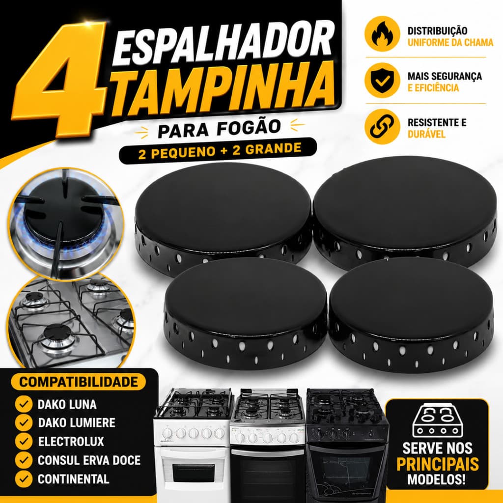 Kit Para Fogão 4 Bocas Espalhador Fogão Dako / Electrolux / Continental / Consul Erva Doce