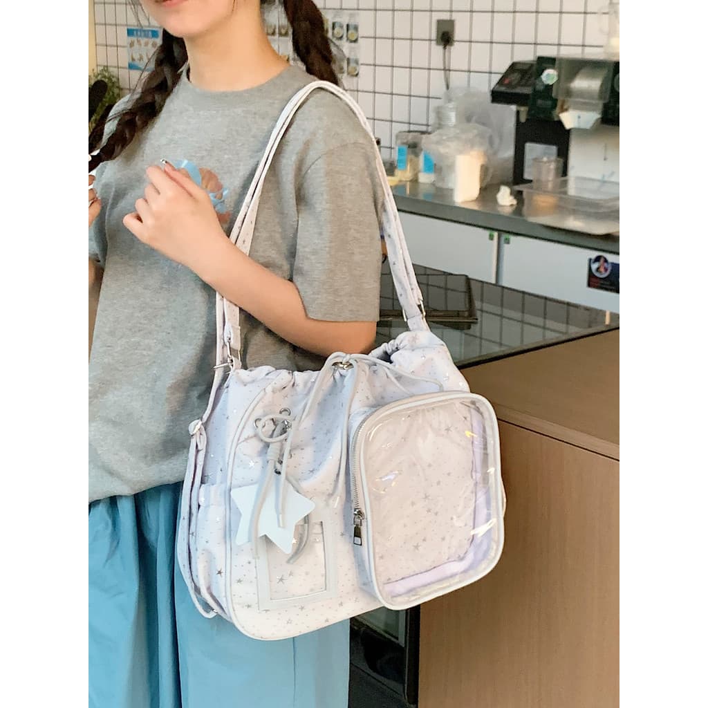 Saco de dor Cross-corpo grande capacidade feminino estudante estrela bolsa de ombro dupla utilização sacola Commuter cor