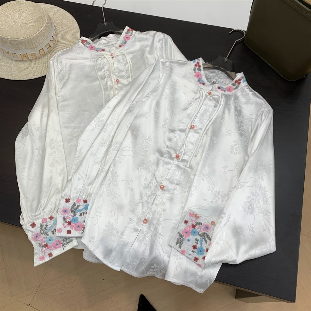 Camisa 2025 outono novo estilo solto cor sólida manga longa Casual All-Match nicho Design topo feminino J#4