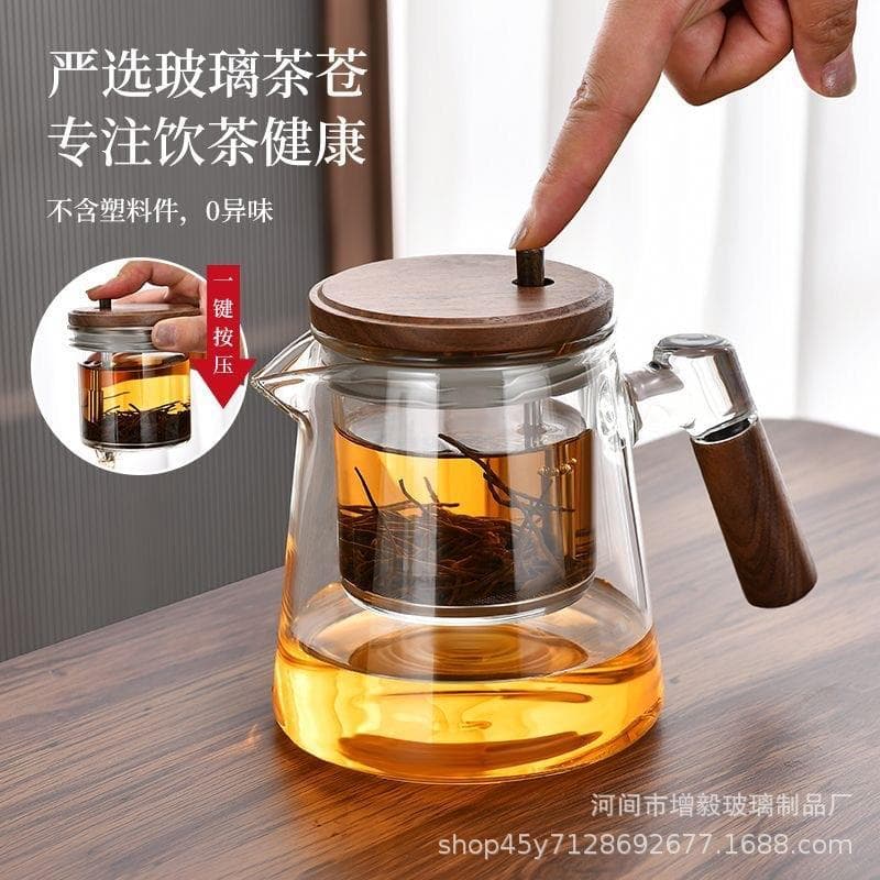 Novo estilo elegante copo bule doméstico resistente ao calor forro de vidro xícara de chá um clique chá separação de águ
