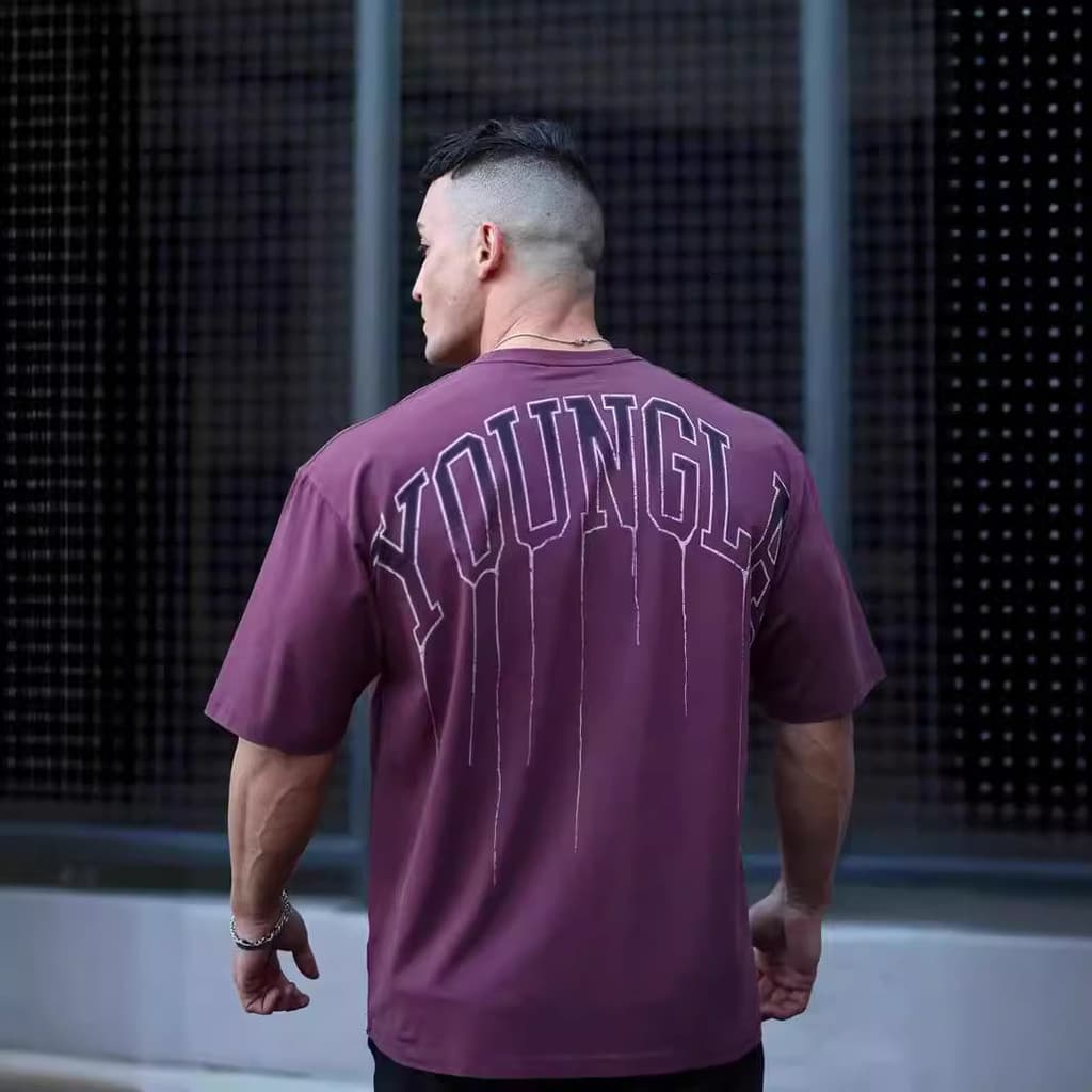 You youngla americano verão de manga curta masculina solta 240g camiseta de algodão em torno do pescoço Casual Fitness c