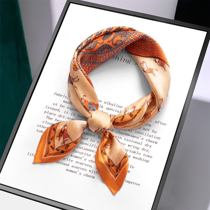 Quatro palácio grade cor laranja cavalo 100% lenço de seda amoreira pequeno lenço quadrado feminino primavera outono Hig