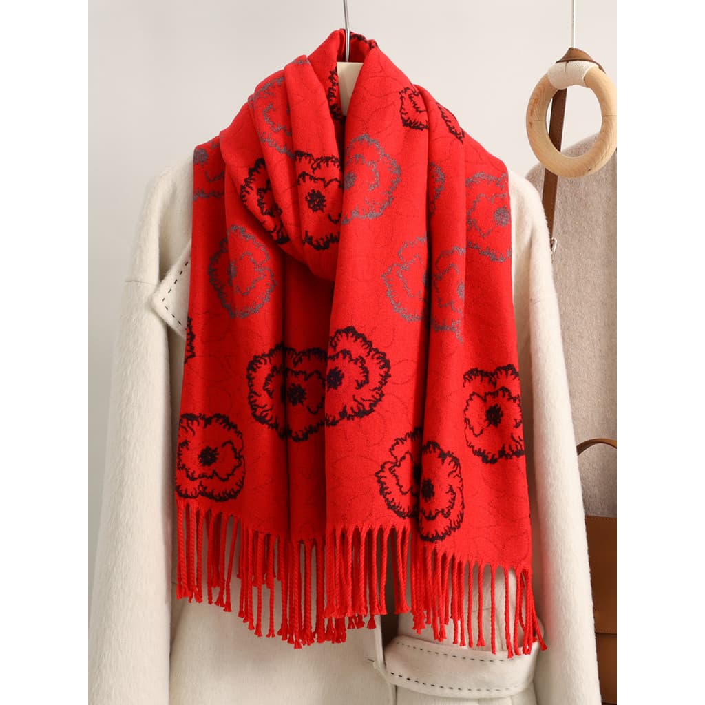 Grande lenço vermelho feminino inverno dupla face Benming ano brilhante vermelho quente à prova de frio 2025 novo estilo