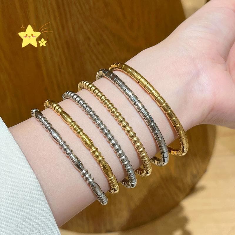 [JBTH] Pulseiras De Contas De Aço Inoxidável Douradas E Prateadas , Joias Minimalistas Da Moda Para Mulheres , Roupas De