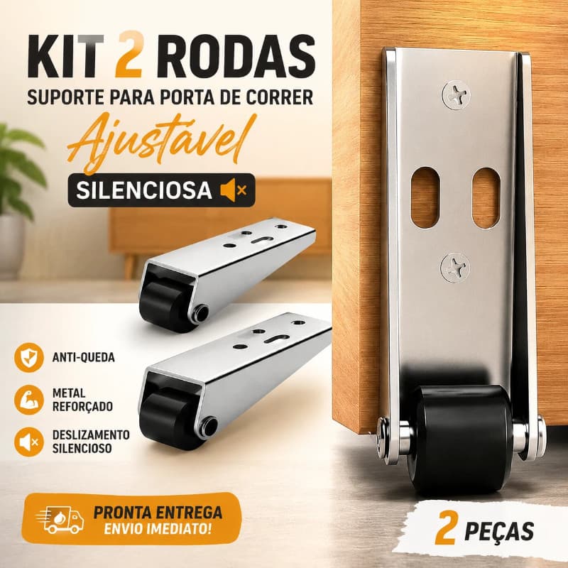 Kit 2 Rodas Suporte Para Porta De Correr Ajustável Silenciosa