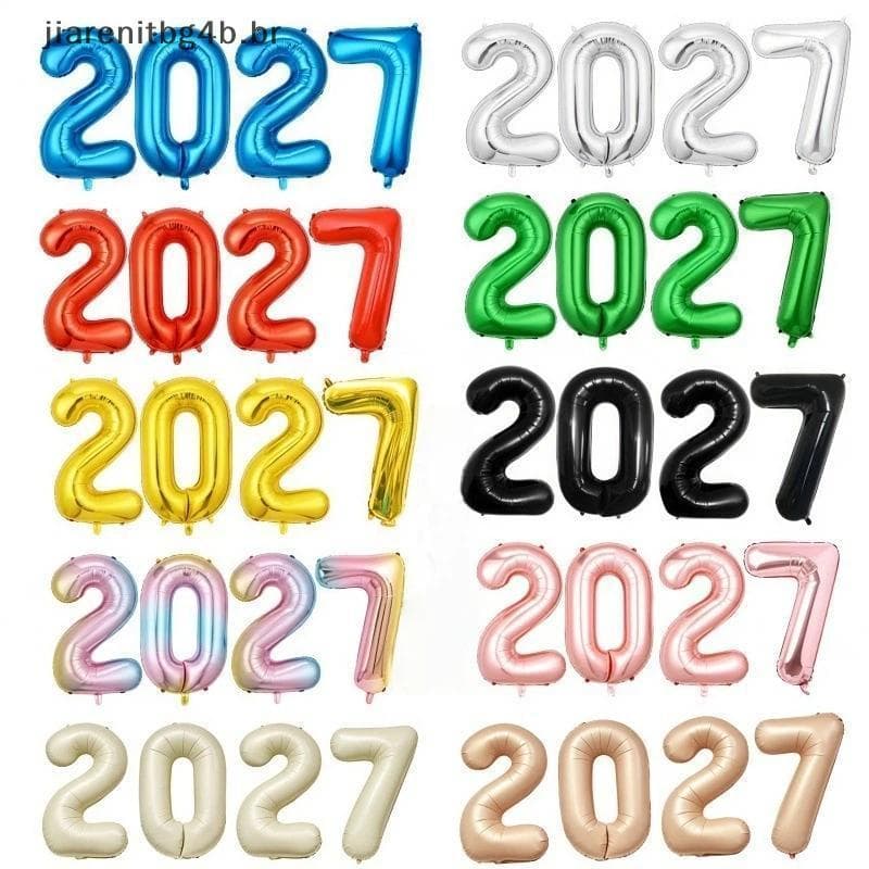 JIARN 2027 Balões Foil Número 16/32 Polegada Multicolor Decoração Reutilizável Para Festa De Natal De Véspera De Ano Nov