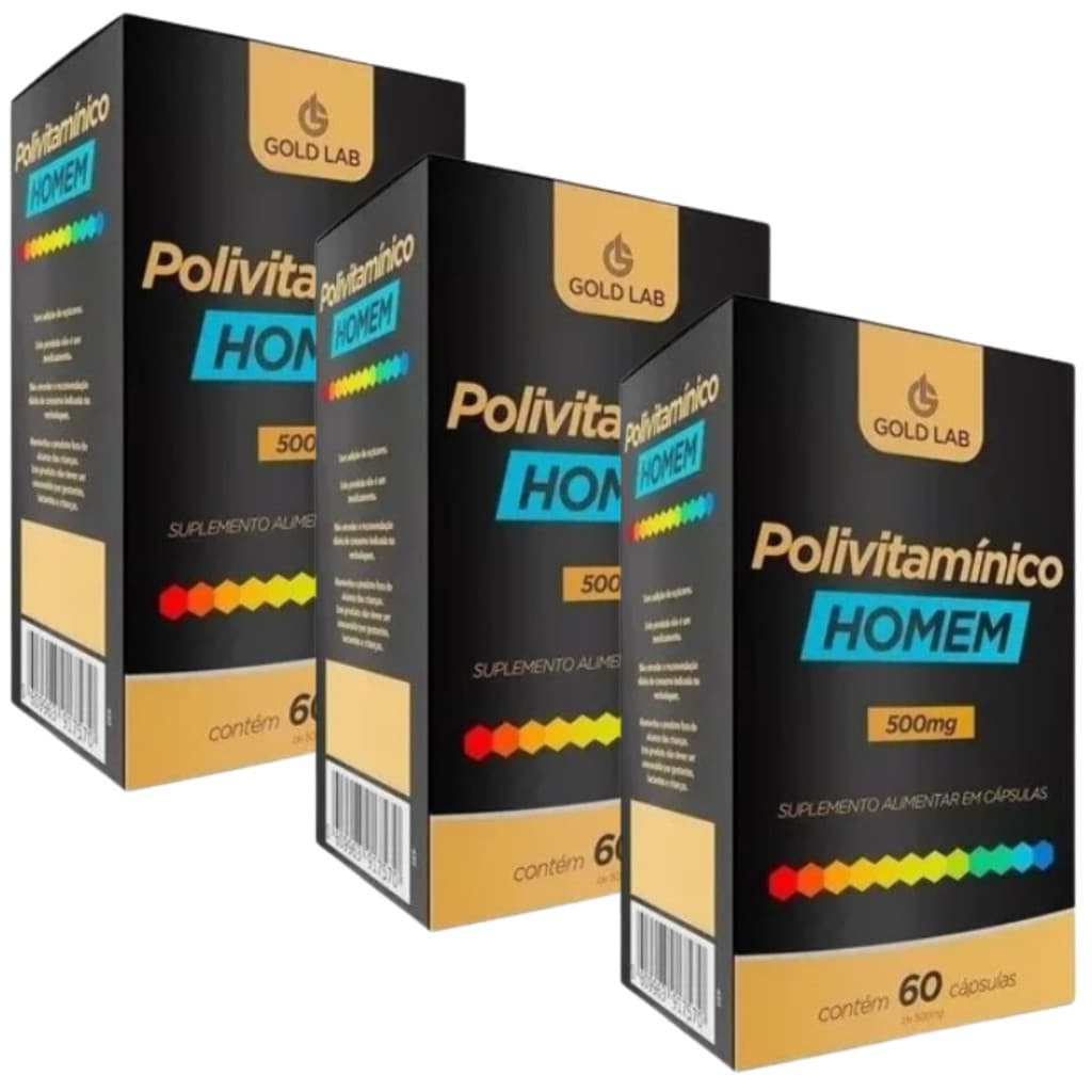Kit 3x Polivitaminico Homem A-Z 500mg - 60 Capsulas - Suplemento Gold Lab