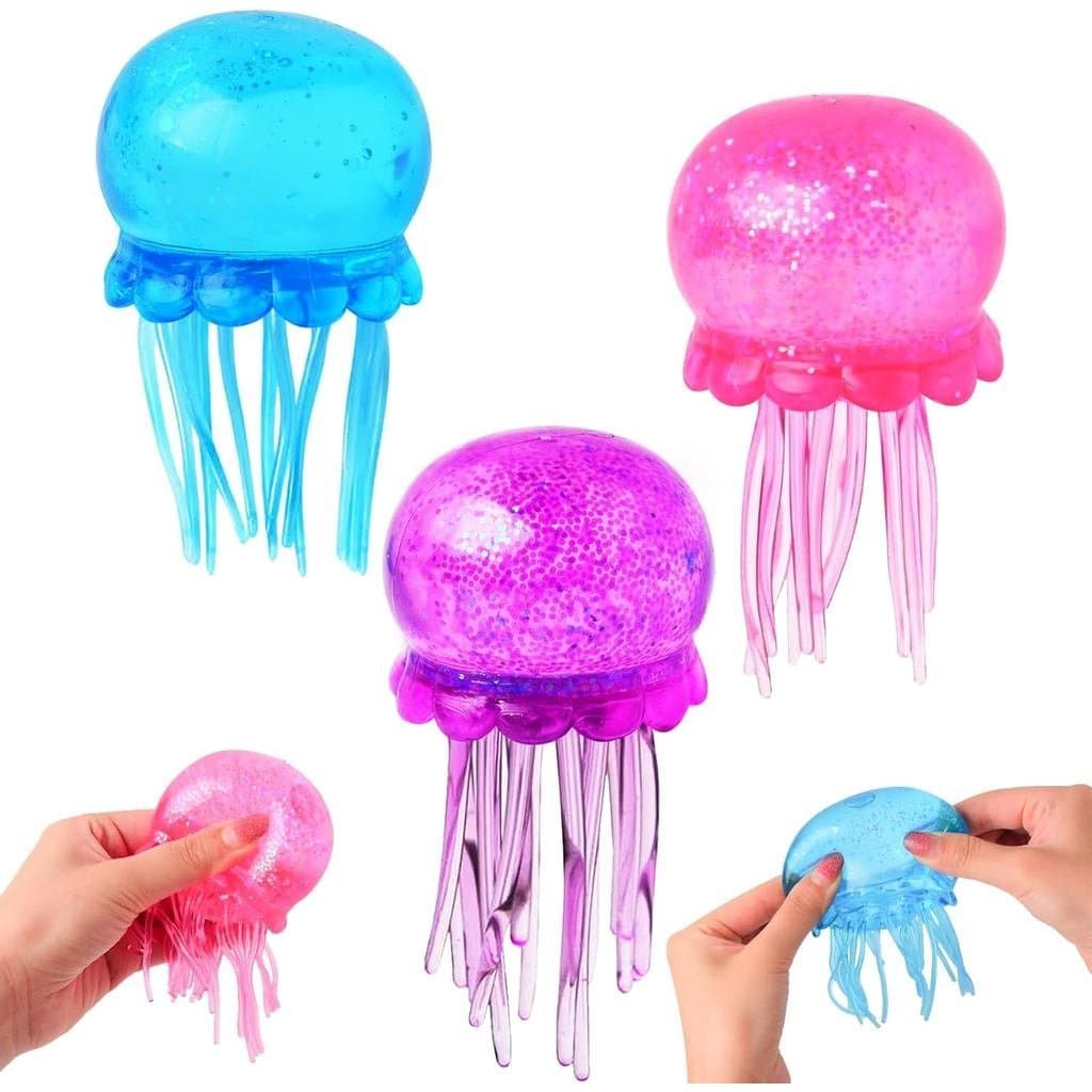 MEIEST 3 Peças Brinquedo Anti-stress Colorido em Forma de Água-Viva - Brinquedo Sensorial de Apertar com Glitter Sólido