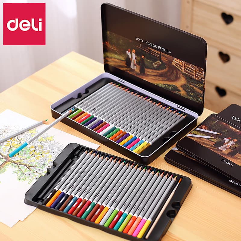 🔥 VENDA QUENTE 🔥 lápis para colorir Lápis de Cor Material Escolar Deli Lápis De Cor Solúvel Em Água Estudante 72 Pinta