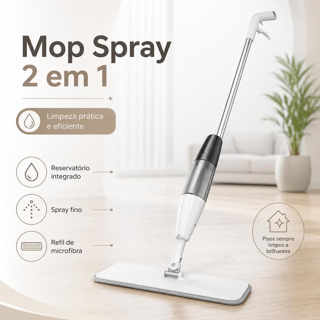 Mop Spray 2 em 1 com Reservatório Integrado, Esfregão Rodo de Microfibra para Limpeza de Pisos, Leve e Fácil de Usar
