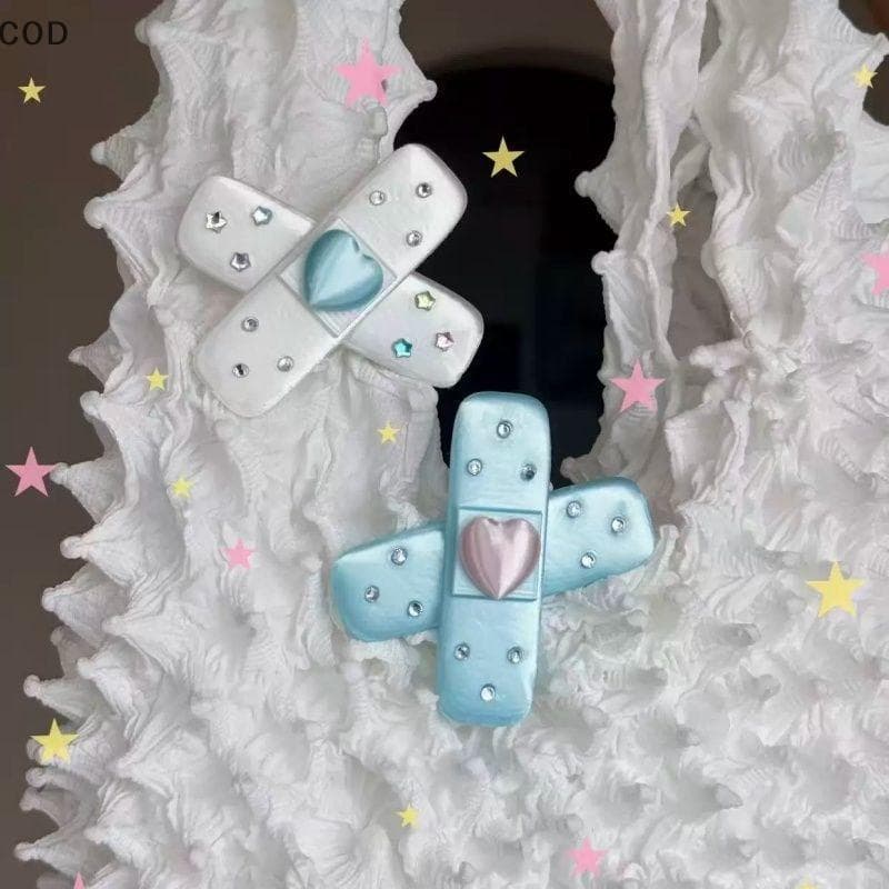 [ala] Conjunto De Grampos De Cabelo Coreanos Y2k , 2 Peças , Moda Harajuku Kawaii , Estética , Rosa , Doce , Acessórios