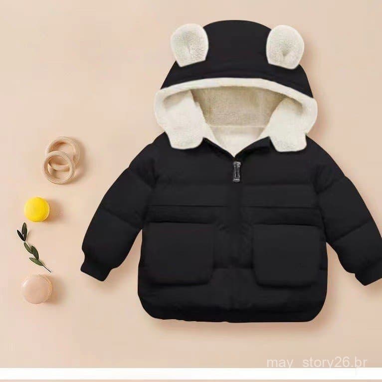 Casaco de Inverno Infantil de Algodão 2026, Forrado com Lã e Acolchoado, Jaqueta com Capuz para Meninos e Meninas, Casac