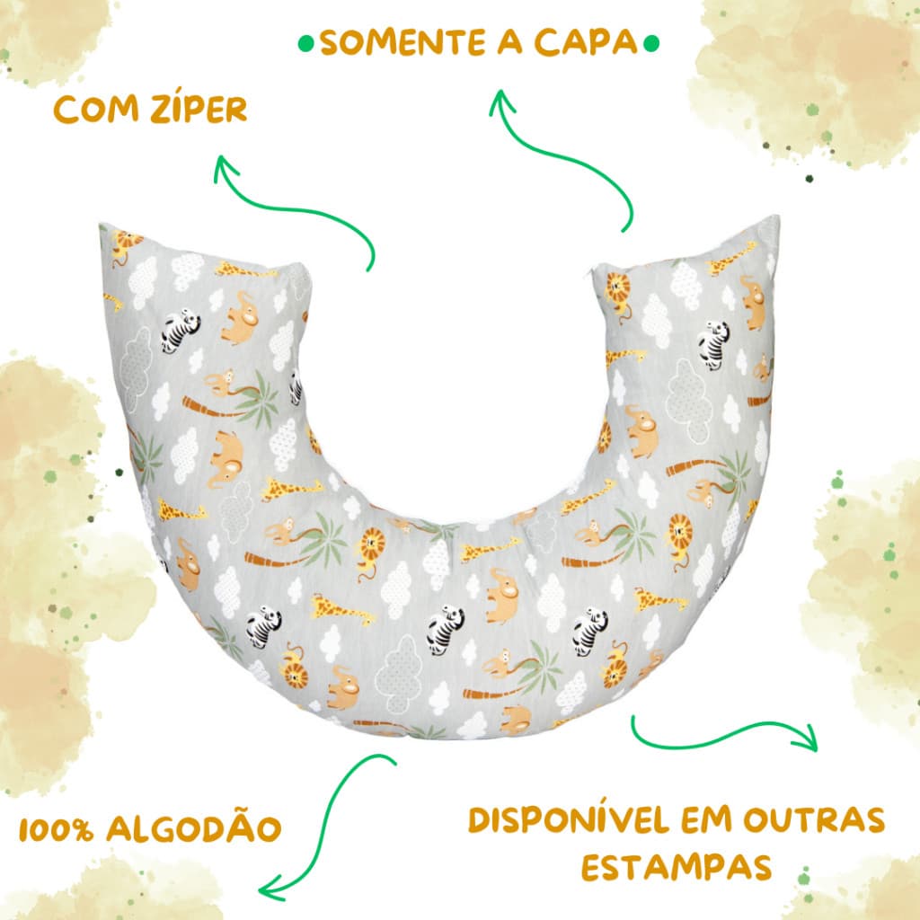 Capa Para Almofada De Amamentação Com Zíper Macia 100% Algodão
