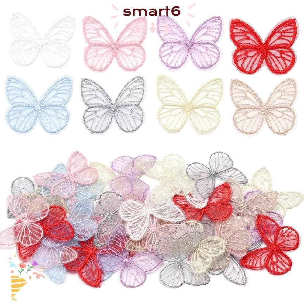 SMART6 100 Peças Apliques De Borboleta De Renda Bordada , Chiffon De 4.5 Cm , Faça Você Mesmo Feito À Mão