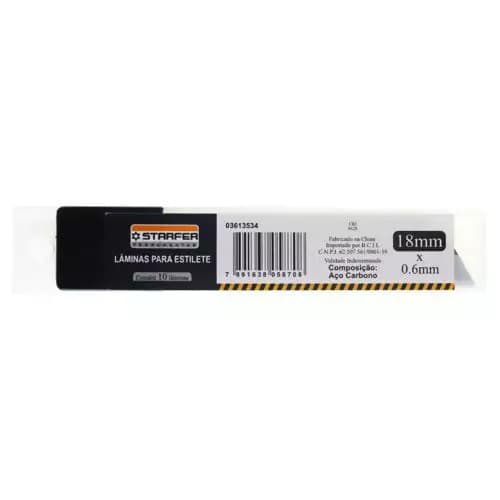 Lâmina para Estilete Starfer 18mm X 0.6mm Aço Carbono Ideal para Cortes em Geral Imperdível SB