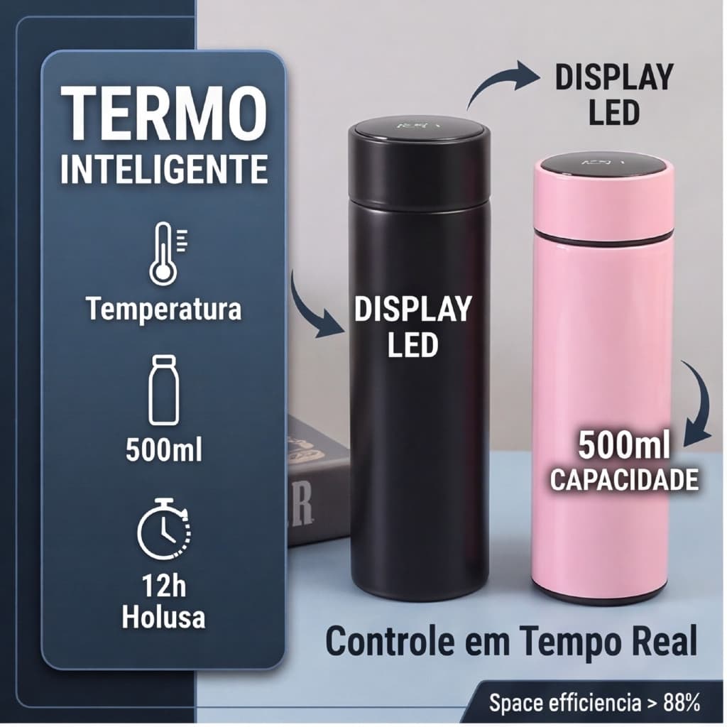 Garrafa Térmica Digital Inteligente De 500ml Em Aço Inoxidável