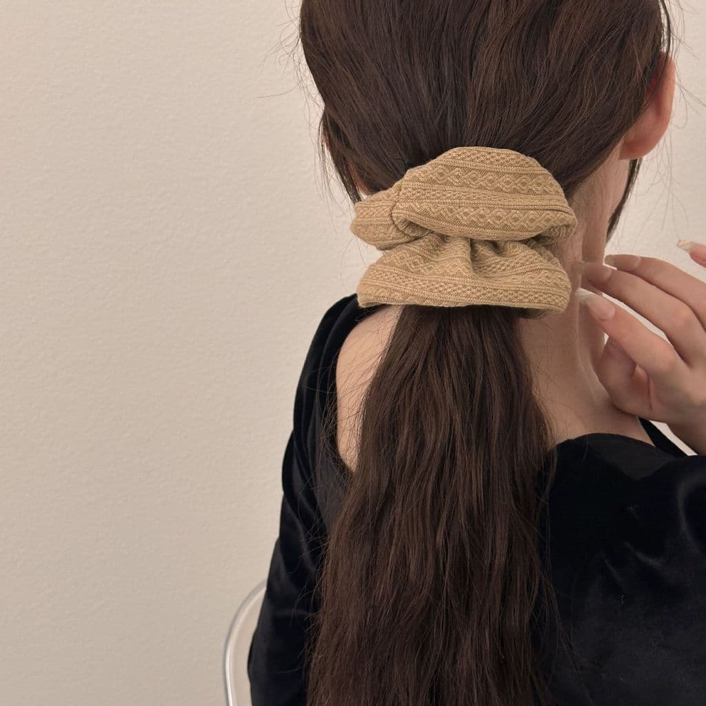 K malha lã estampada elástico cabelo laço retrô elegante rabo de cavalo cabelo