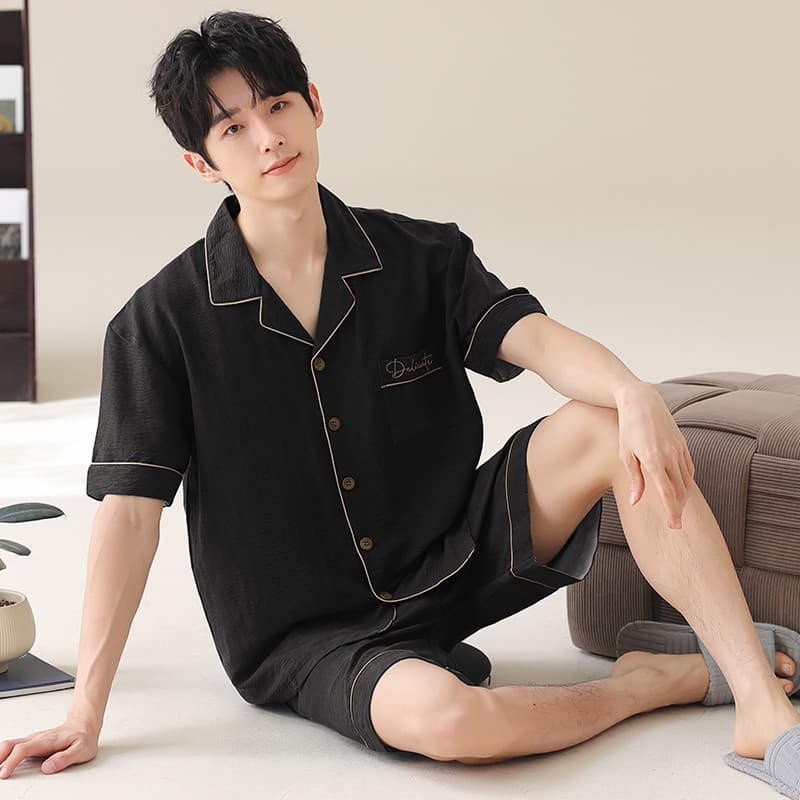 Pijamas masculinos verão de manga curta nuvem algodão verão meninos fino solto juventude Homewear terno pode ser usado f