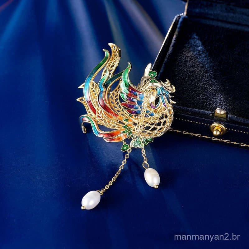 Broche Phoenix Dourado Esmaltado Estilo Chinês Alfinete De Lapela De Luxo Para Mulheres