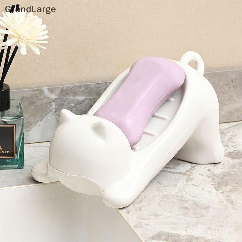 [GrandLarge] Suporte para Sabonete em Forma de Gato Fofo, Recipiente de Plástico Liso, Saboneteira, Bandeja, Acessórios