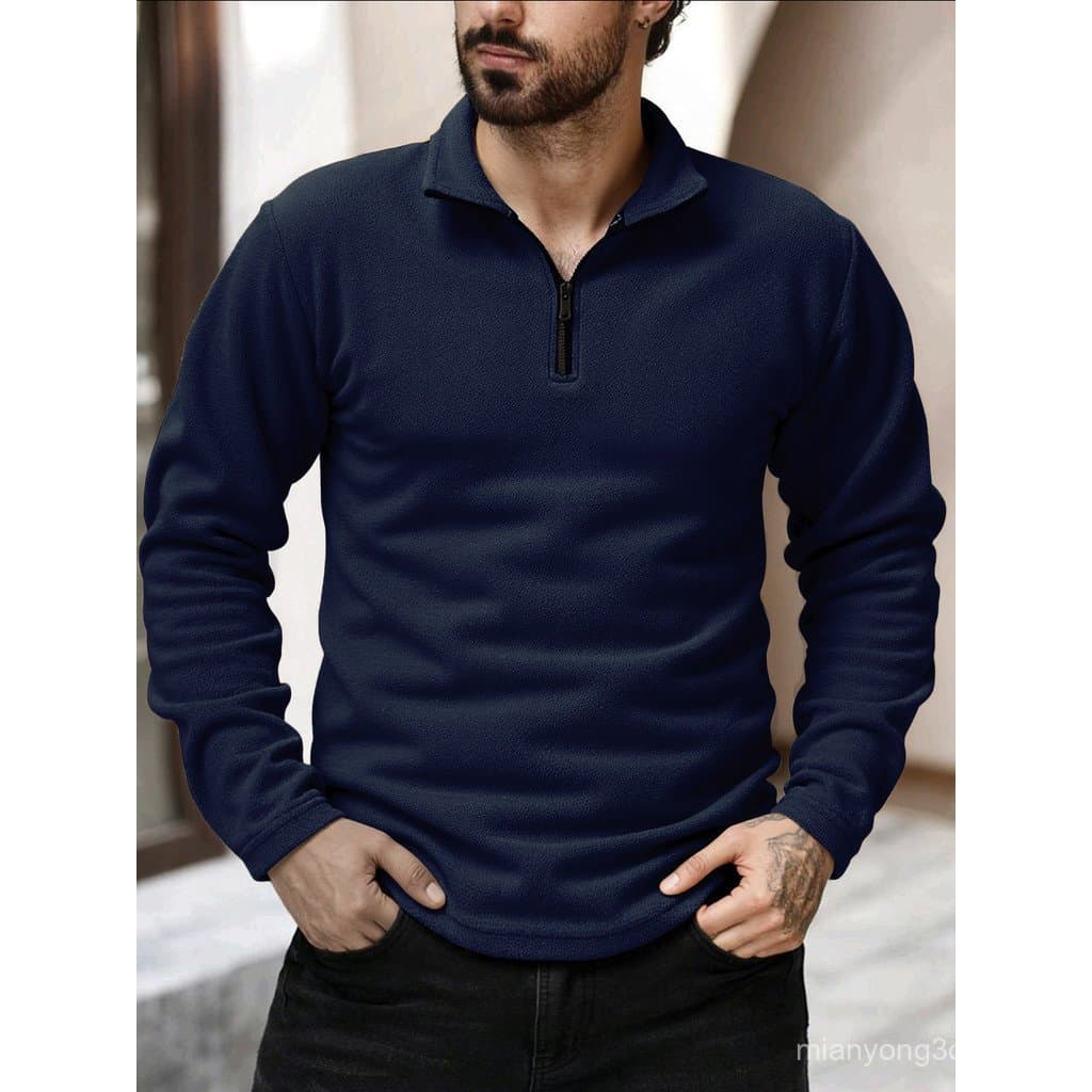 Novo estilo masculino transfronteiriço inverno gola alta meio zíper moletom de manga comprida