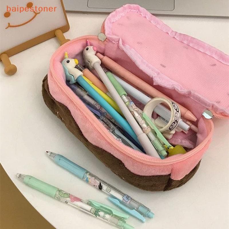 [baipestoner] Estojo De Pelúcia De Grande Capacidade Kawaii Cherry Cake Design Fuzzy Cute Material Escolar Papelaria Org