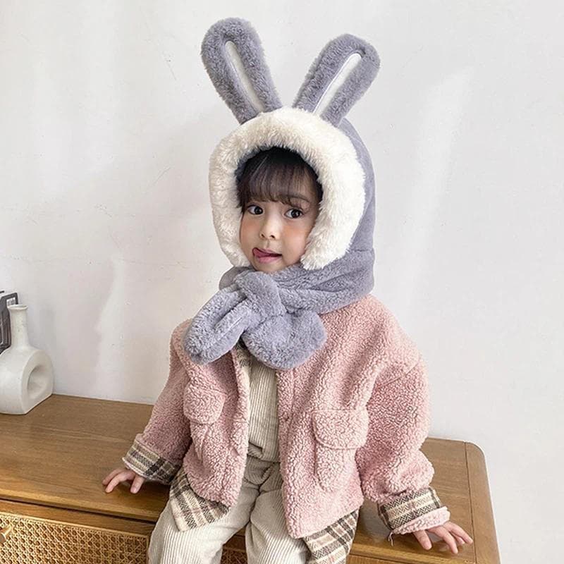 Chapéu Do Bebê Cachecol Em Um Para Meninos Meninas Bonito Outono Inverno Dos Desenhos Animados Coelho Orelha De Pelúcia