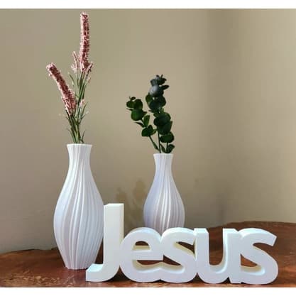 Kit 2 Mini Vaso mais Letreiro Palavra Jesus para Decoração Cristã ou Presente