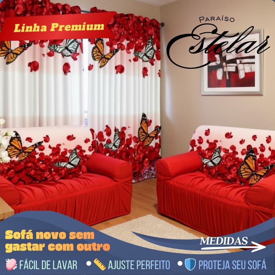 Capa para sofá com elástico 2 e 3 lugares e Cortina varão de 2 e 3m, Conjunto sala