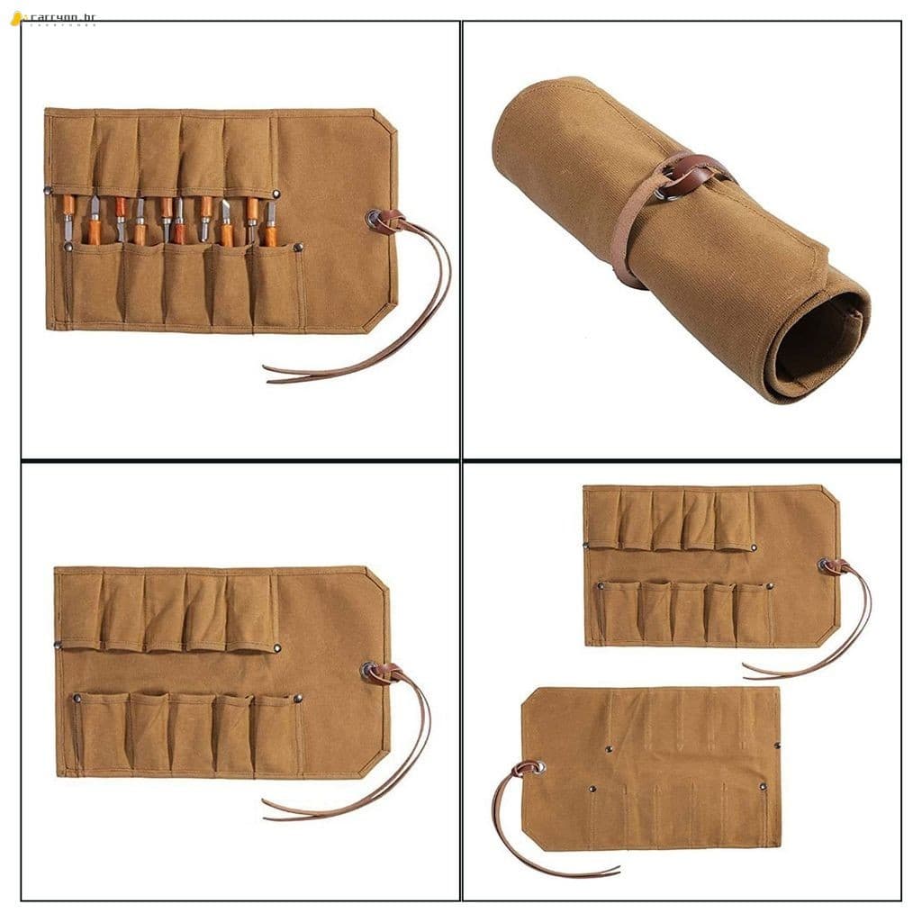 Rolo De Ferramentas De Lona Encerada-Bolsa Compacta Para Cinzéis , Martelos , Escultura , Armazenamento