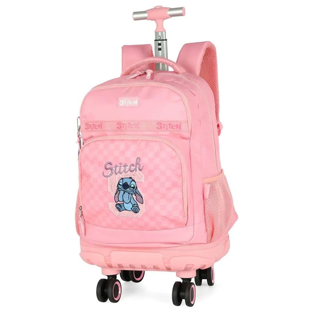 Mochila Rodinha 360 Premium Infantil Stitch Angel Rosa Luxcel