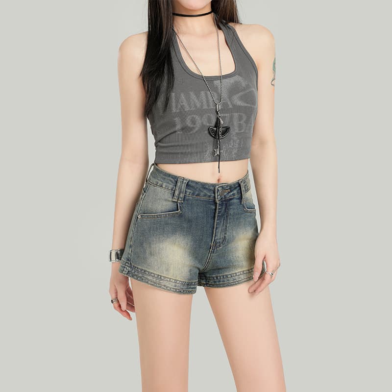 Shorts Jeans Femininos de Cintura Alta com Efeito Lavado Vintage, Novidade Verão 2026, Versáteis, Estilo Hot Girl, Elást