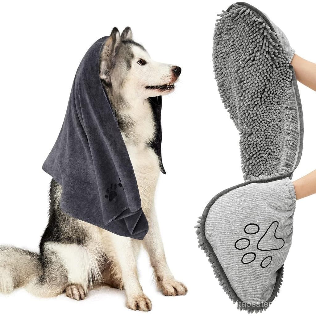 HOMEIDEAS Conjunto de 2 Toalhas para Cães, Chenille e Microfibra, Toalha de Banho Super Absorvente e Macia com Bolsos pa