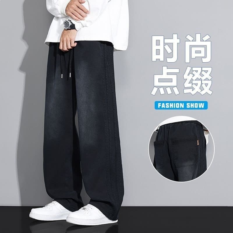 Calças de brim listradas americanas calças retas masculinas 2026 primavera verão estilo fino solto Drape calças esportiv