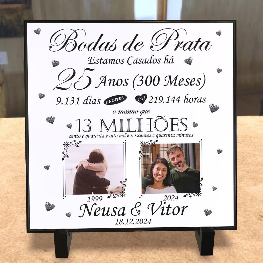 Azulejo Personalizado Presente para Bodas de Prata  com Fotos
