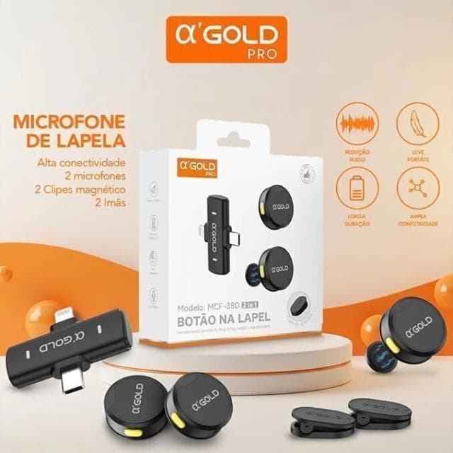 Microfone de Lapela 2 em 1 AGOLD MCF-38D Sem Fio Magnético Compatível com iOS e Android
