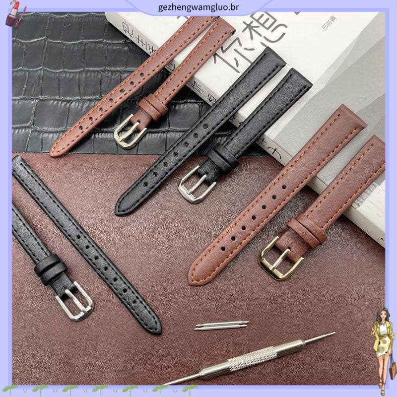 Pulseira de relógio de couro genuíno ultrafina, pulseira unissex, tecido liso, à prova d'água, respirável, Design macio,