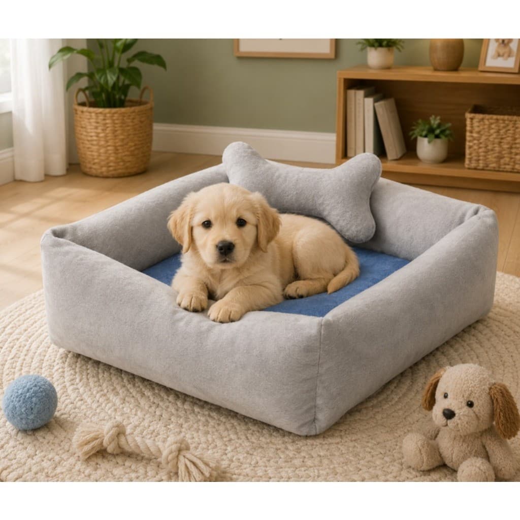 Cama Pet Quadrada Para Gatos e Cachorros de Pelúcia com Fundo Impermeável Antiderrapante