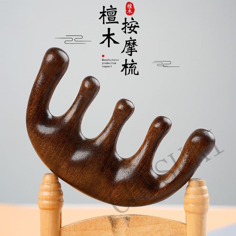 Massageador de cabeça em madeira de sândalo, adequado para homens e mulheres, para massagem gua sha e meridianos.