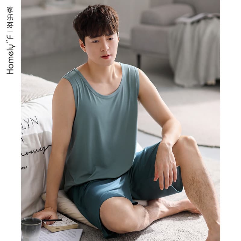 Kelef pijamas masculinos verão verão verão Modal colete sem mangas Loungewear masculino fino gelo seda terno masculino