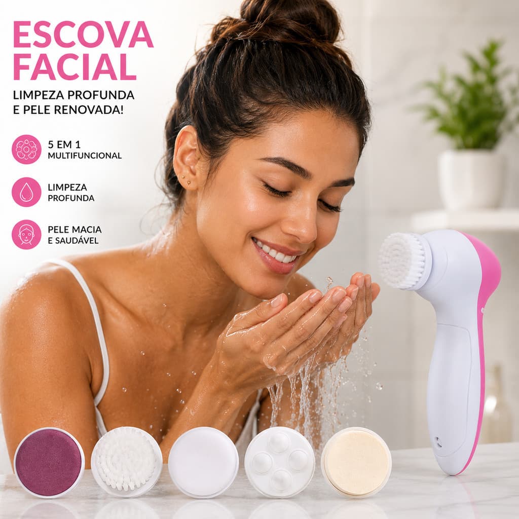 Escova de Limpeza Facial Elétrica 5 em 1 Massageador Esfoliante para Cuidados com a Pele