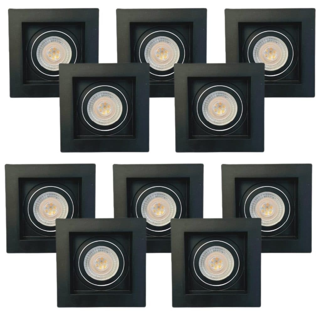 Kit 10 Spot Embutido MR16 Quadrado Recuado para Teto Preto